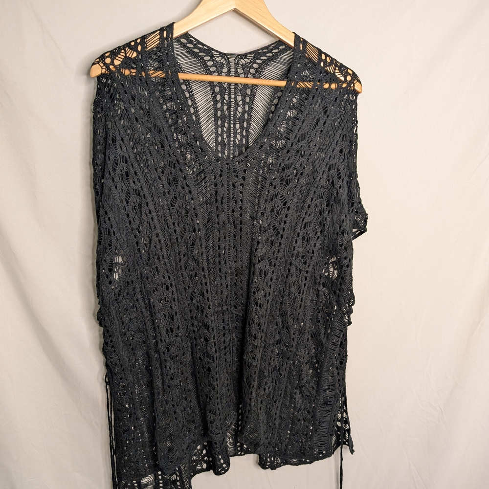 Black Crochet Knit Adjustable Swim Cover-Up Tunic – One Size